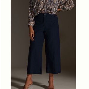 The Colette Cropped Wide-Leg Pants by Maeve. Color:Dark Blue. Sz:32 Tall